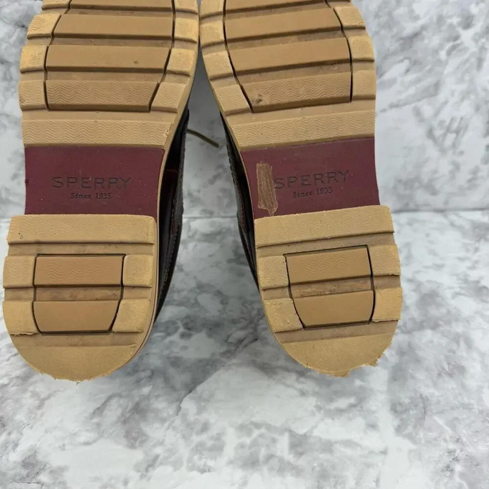 SPERRY Top-Sider 3-eye Dark Brown Leather Lug Moc Toe Boat Shoes Women’s Sz 8
